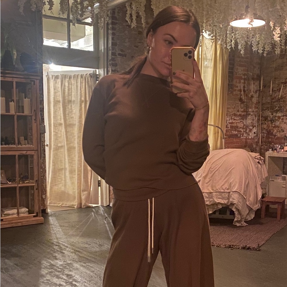 Mate the Label Organic Cotton Waffle Knit  Crop Pants and Top. SIZE SMALL